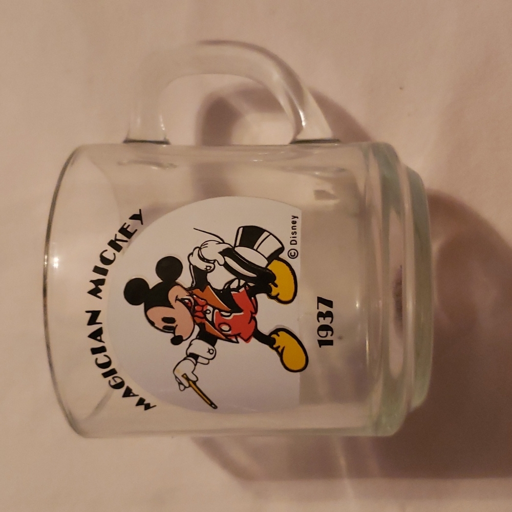 Mickey Mouse Clear Mug/Cup by Anchor Hocking 3 1/4” Tall Magician Mickey Disney